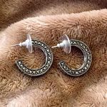 Sterling Silver VTG  Marcasite Hoop Earrings Photo 0