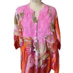 Antica Sartoria Positano Pink Floral Print Cotton Tunic Size Medium Photo 0