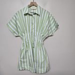Anthropologie The Rhea Mini Shirt Dress by Exquise Large Green Bone Stripe Sz S Photo 4