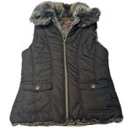 Dress Barn Women’s M Faux Fur Reversible Puffer Vest Brown Black Trendy Mob Wife Photo 2
