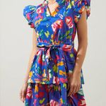 Sugar Lips Esby Floral Strokes Marisol Tiered Mini Dress Size XS Blue Multicolor Pink Photo 0