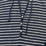 J.Jill Linen and Cotton Shirttail Hoodie Button V Neck Stripe Blue White Photo 3