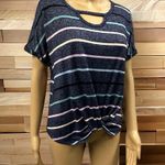 Democracy  Blue Multicolor Striped Twisted Hem Keyhole Knit Top Womens Medium Photo 6