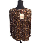 New NWT Boho Floral V Neck Tie Front Long Sleeve Top Large L Photo 3