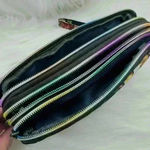 Floral Print Navy Blue Base Small Purse or Makeup Cosmetic Wristlet Photo 3