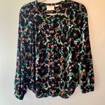 Anthropologie Black and Green Relaxed Bib Collar Blouse Photo 0