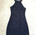 Lulus Navy Blue Love Poem Lace Mini Dress High Neck Halter Sheath Size S Photo 0