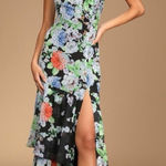 Lulus LULU’S Effortless Energy Black Floral Print Asymmetrical Maxi Dress Photo 0