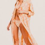 Billabong Midi Button Front Collared Floral Shirt Swim cover up kimono Large Photo 0