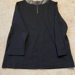J. McLaughlin  crop sleeve genuine lamb leather accent boxy blouse black Photo 4