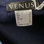 Venus Navy Blouse Deep V Ruffle Collar Puff Sleeve Flare Back Zipper - size 8 Photo 1