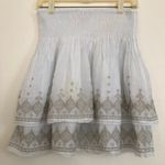 White House | Black Market WHBM Embroidered Tiered Skirt White Gold M Cotton Silk S Photo 4