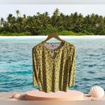 Nine West  Women’s Slit Neck Long Sleeve Top yellow black white floral S Photo 1