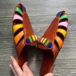 Farm Rio  Brown Rainbow Beaded Mule Vegan Leather Size 8.5 Resort Summer Vacation Photo 3