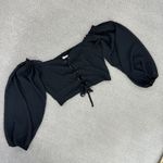 Aeropostale  Clip Dot‎ Lace Up Off The Shoulder Crop Top Black Medium Sheer Photo 13