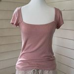 Reformation  Jeans Bardot ribbed short sleeve top in blush pink size medium Photo 0