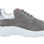 Love moschino Women's Grey Suede Chunky Wedge Sneakers with Red Sequin Sz 37 Photo 0