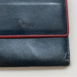 Christian Dior 80s Vintage Leather Wallet Snap Bifold Coin Purse Unisex Navy Red Photo 11
