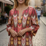 Tory Burch ‎ Tunic Top Dress Ikat Geometric Print 3/4 Sleeve Colorful Linen 10 Photo 0