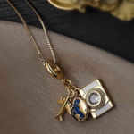 18K Gold Plated Stainless Steel Travel Charm Necklace womens jewelry GIFT Blue Photo 7