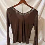 Vintage Brown Floral Embroidered Blouse Size M Photo 3