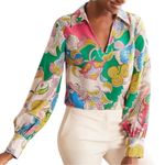 Boden Women’s Size 12 Cream Pink Paisley Silk Lilian Pullover Top Blouse Photo 0