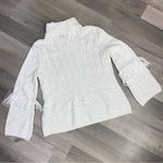 White House | Black Market Boho Fringe Sleeve Mock Neck Sweater White Medium Photo 7