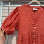 FRNCH Short Sleeve Tiered Mini Dress 100% Cotton Crinkle Beachy CORAL PINK Sz M Photo 5