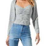 ASTR The Label blue peach floral ditsy floral smocked ruched top medium Photo 0