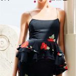 ZARA NWT STUNNING Floral Ruffle Black Top with Red Flowers - Sz Medium Photo 11
