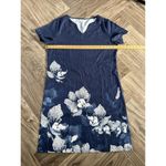 Women Casual Short Sleeve V Neck Loose Midi Dress Floral Print Shirt Dress Blue Size M Photo 4