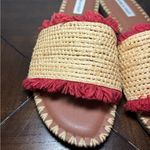Chelsea and Violet  Rafa Fringe Sandals Slides Red Woven Tan Women's Size‎ 9 Boho Photo 2