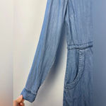 Lovestitch  Blue Chambray Button Up Collared Long Sleeve‎ Tencel Mini Shirt Dress Photo 3