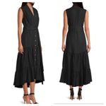 Nicole Miller Dress Black Lace Linen Blend Sleeveless Maxi S Photo 2