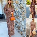 ZARA  Bohemian Paisley Side Slit V-Neck Long Sleeve Maxi Dress Photo 2