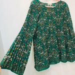 Max Studio Pleated Blouse Green Floral sz Large Photo 2