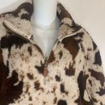 Brown Cow Print Sherpa Quarter Zip Pockets Ladies Sz XL Photo 2