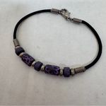 Vintage 90s Purple Millefiori Bead Bracelet Black Leather Silver Tone Photo 6