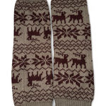 Cozy Brown and Beige Knit Leg Warmers with Deer Pattern Photo 0