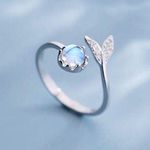 18K White Gold Plated Adjustable Moonstone Fishtail Ring for Women Silver Photo 0