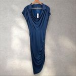 Anthropologie By Ruched Cowl-Neck Cap-Sleeve Midi Asymmetric Dress NWT Sz M Photo 4