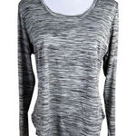 Reebok  Gray Striped High Low Thumbhole Activewear Top Shirt LARGE‎ Urban Runner Photo 0