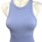 ZARA Blue Ribbed Sleeveless Racerback Stretch Knit Mini Bodycon Tank Dress Sz S Photo 3
