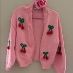 Katydid Pink Cherry Embroidered Cardigan Size M Photo 0