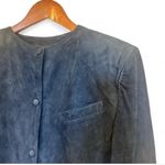 Departure Vintage Dark Blue Distressed Nubuck Leather Collarless Jacket Size 44 Photo 2