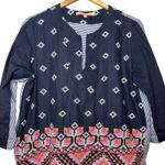 Vilagallo Women's Boho Chic Embroidered Tunic Top Navy‎ Pink Stripe Cotton 46 Size XL Photo 2