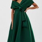 ASOS  Fallen Shoulder Forest Green Scuba Midi Dress Size US0 UK4 NWT Cocktail Photo 0