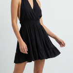 Ocean Drive  Halter Open Back Dress Black Ruffled Hem Boho Bohemian Mini Medium Photo 0