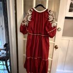 Anthropologie  Crimson Midi Dress with Cream Embroidery Photo 4