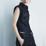 ZARA NWT dark denim button collared vest Photo 1